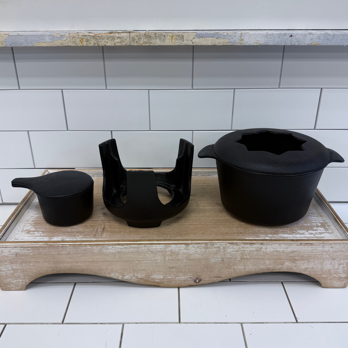 Vintage Dansk Cast Iron Fondue Set with Stand Burner & Forks