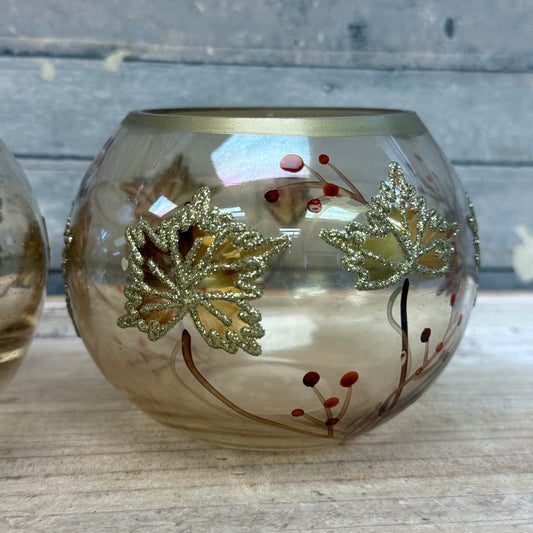 Autumn Leaves Glass Votive Holders, Set of 2