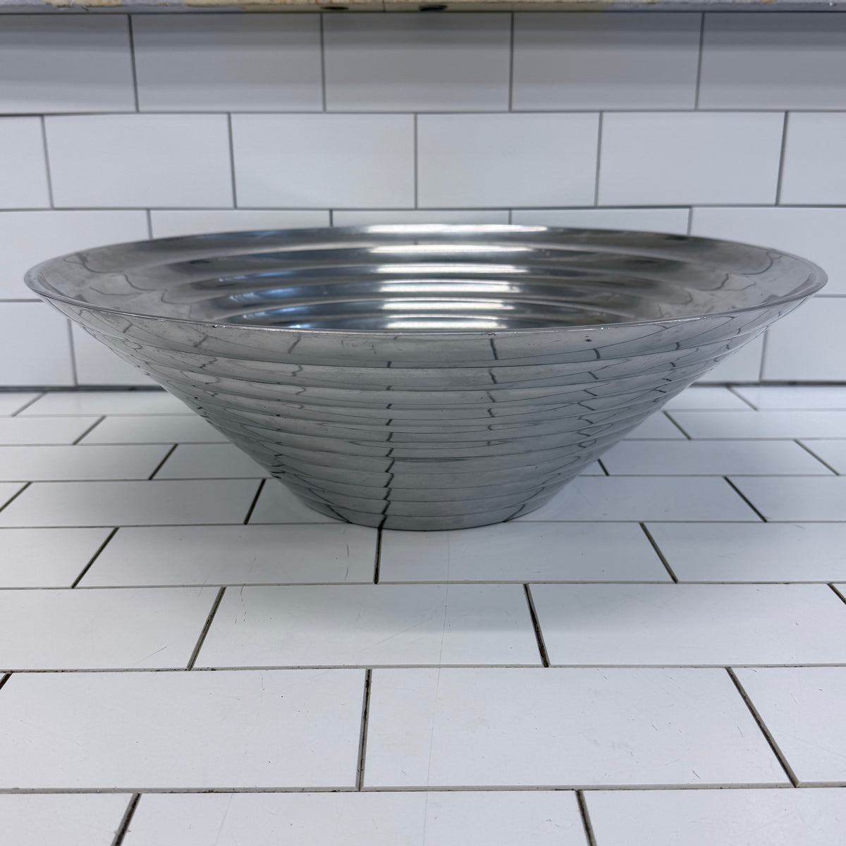 Ribbed Metal Bowl Large Centerpiece 18”