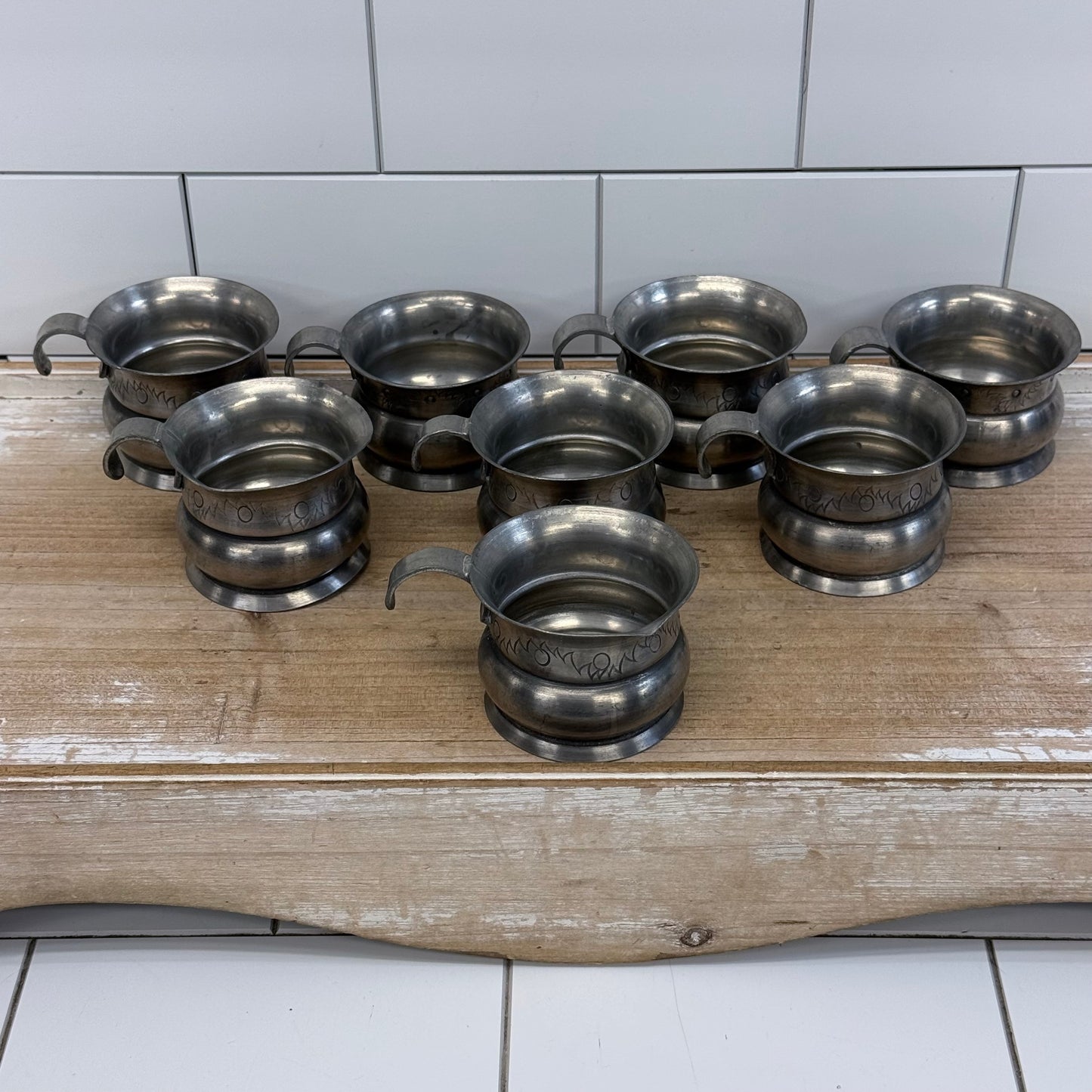 Trond Tinn Norway Pewter Punch Bowl & 8 Cups Set 1971