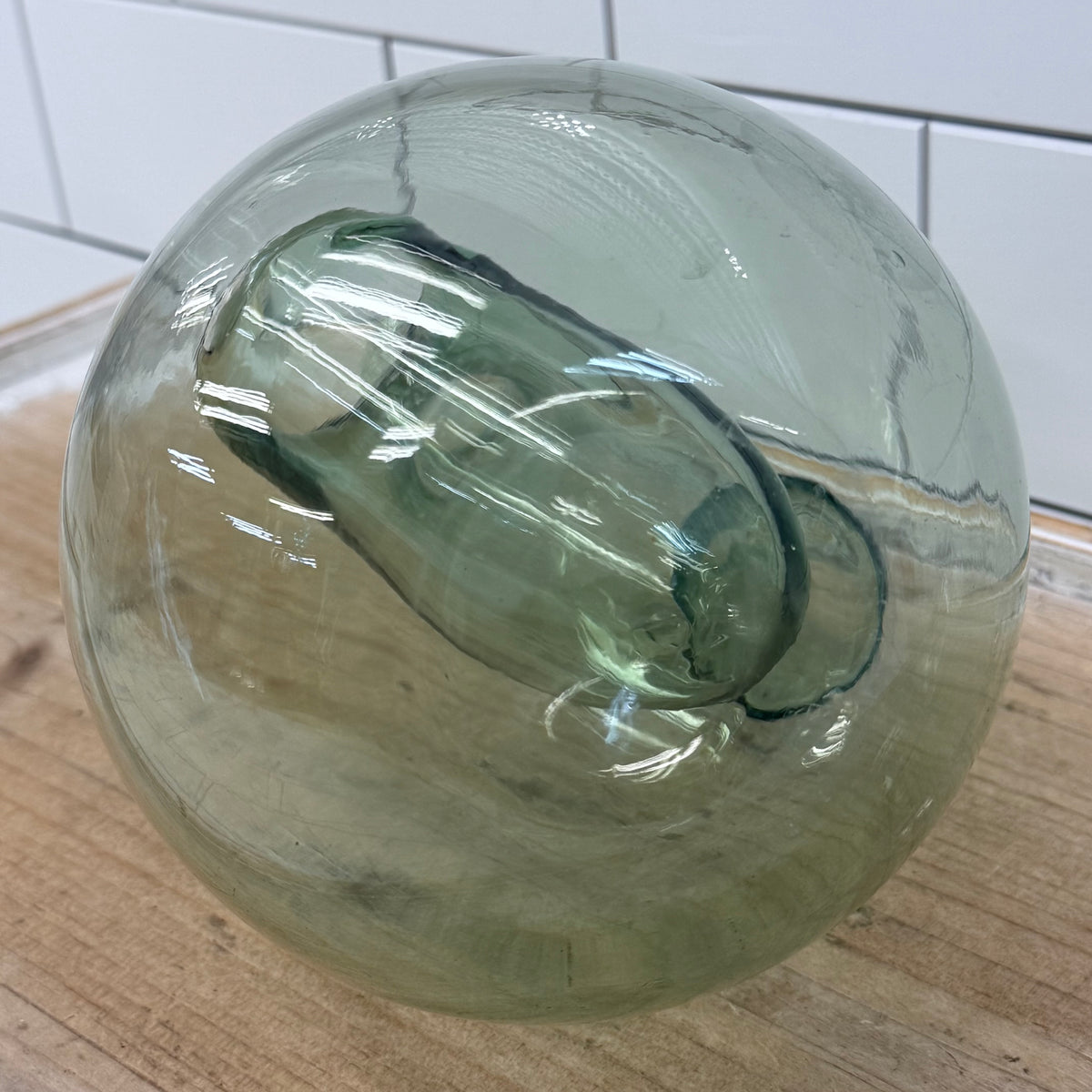 Hand Blown Green Glass Wine Decanter with Ice Pocket