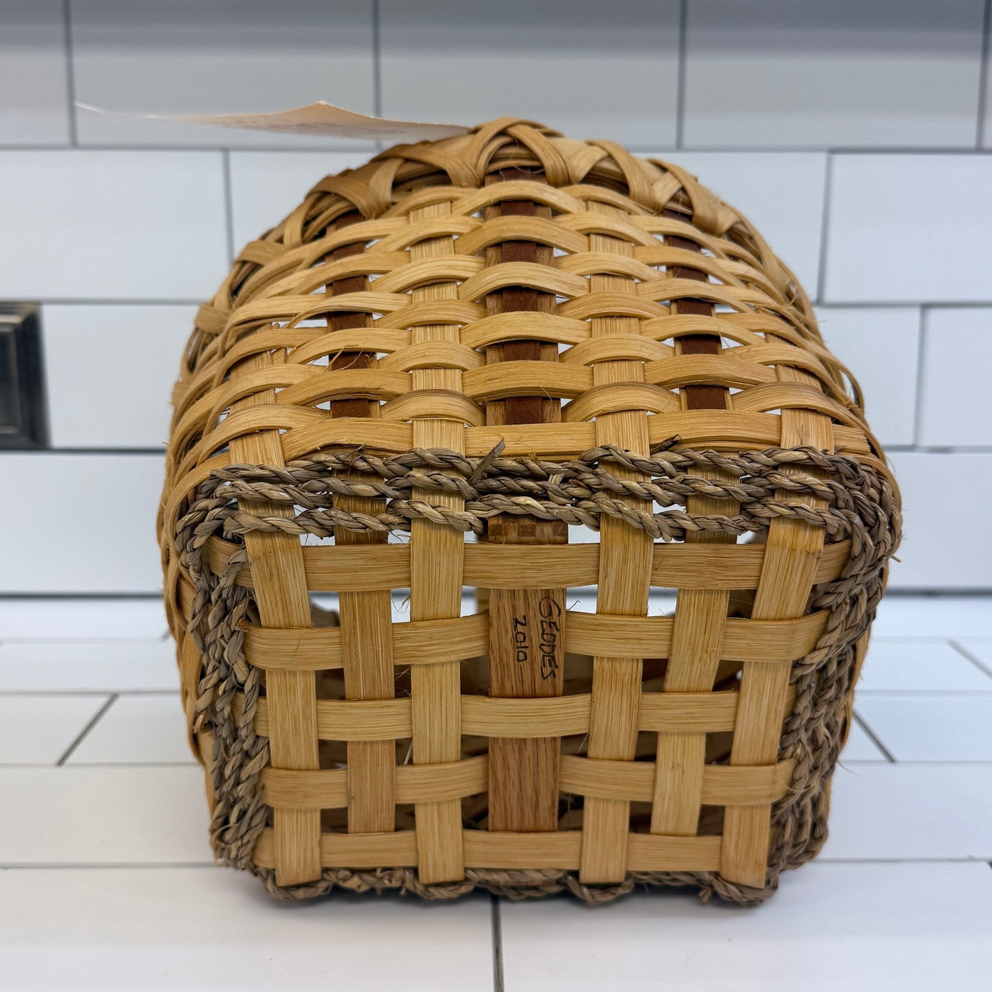Handwoven Williamsburg Oak Handle Market Basket Signed