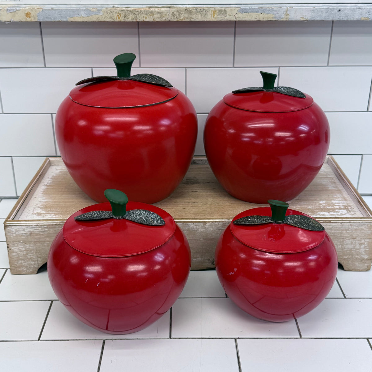 Chrom-Ever Red Apple Aluminum Canisters Set 1960s