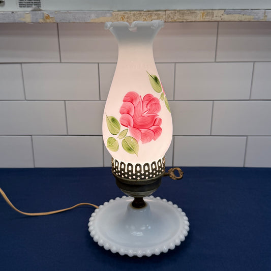Vintage Milk Glass Floral Table Lamp 1950s