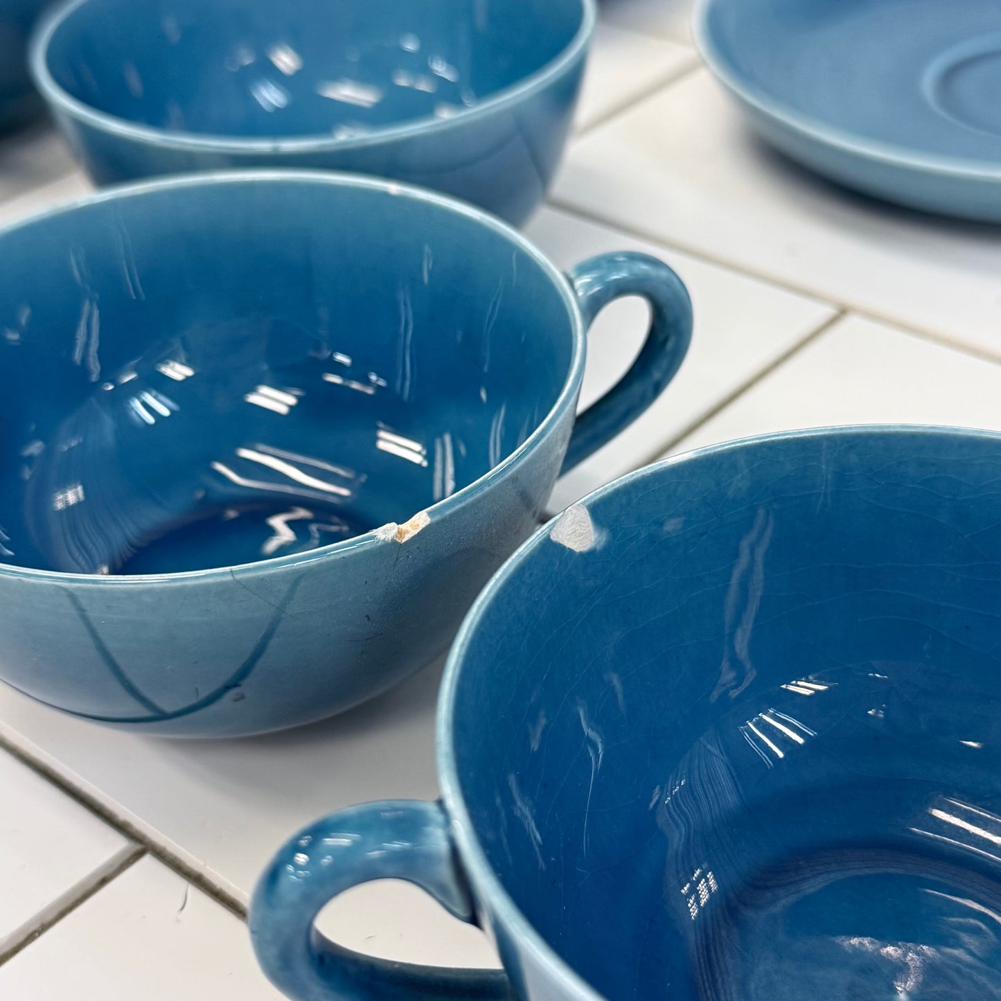 Japanese Blue Glazed Porcelain Tea Set 18 Piece Mid Century