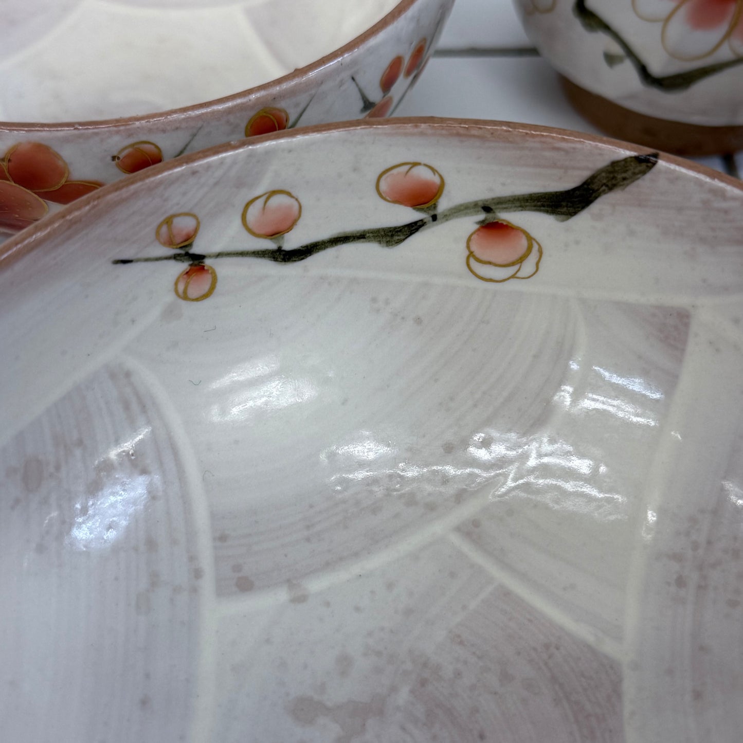 Japanese Kiyomizu-yaki Plum Blossom Bowls & Cups Set of 4