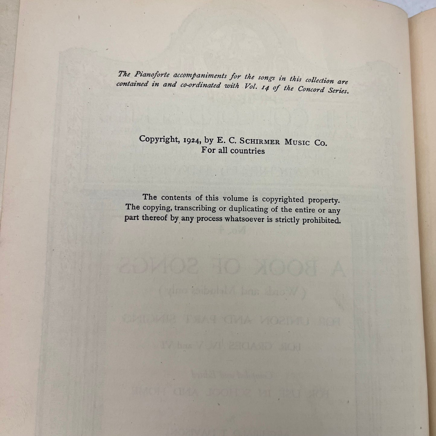 Concord Series No. 4 A Book of Songs, 1924