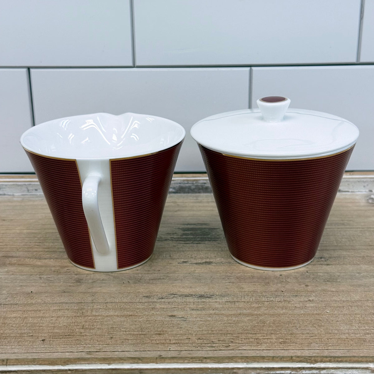 Nikko Burgundy Bone China Creamer & Lidded Sugar Bowl Set