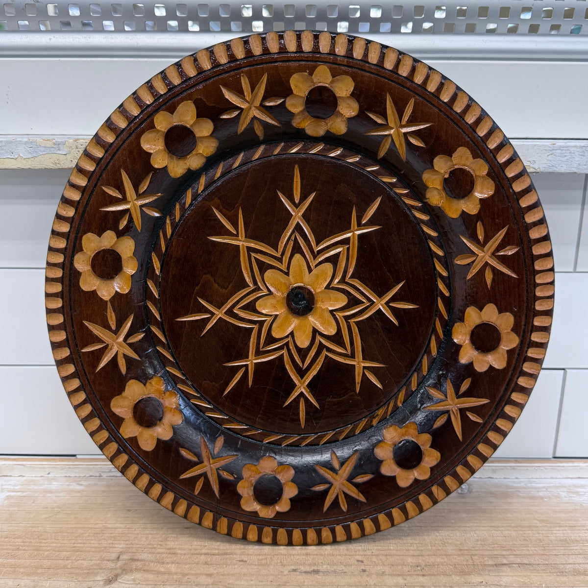 Carved Wood Floral Wall Plate