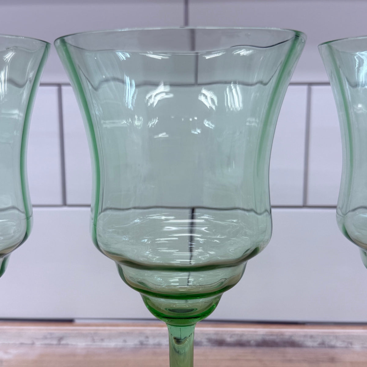 Green Glass Goblets Flared Bowl Set of 4
