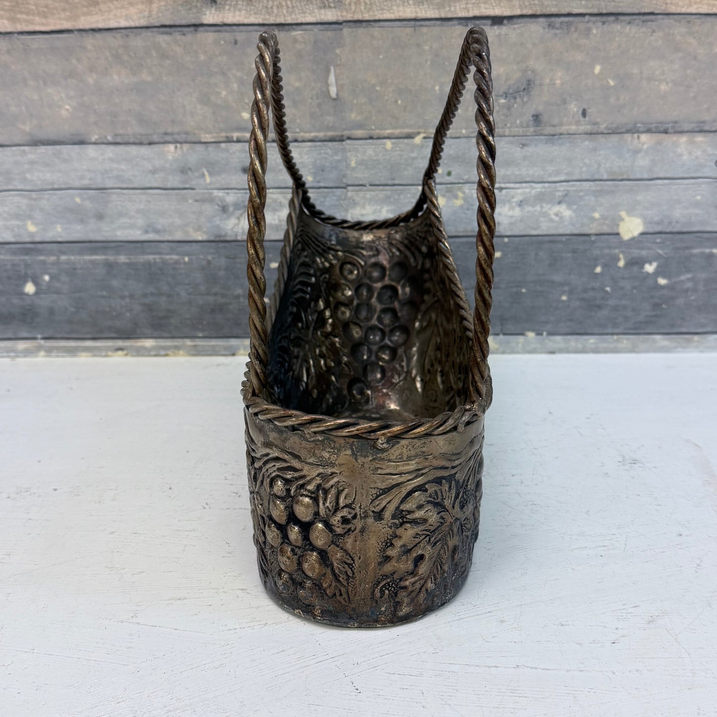 Cast Metal Embossed Basket with Cinnamon Stick Bundle
