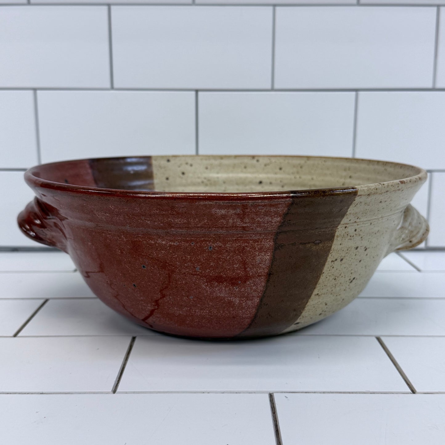 Studio Pottery Stoneware Set Burgundy & Beige Lot of 4