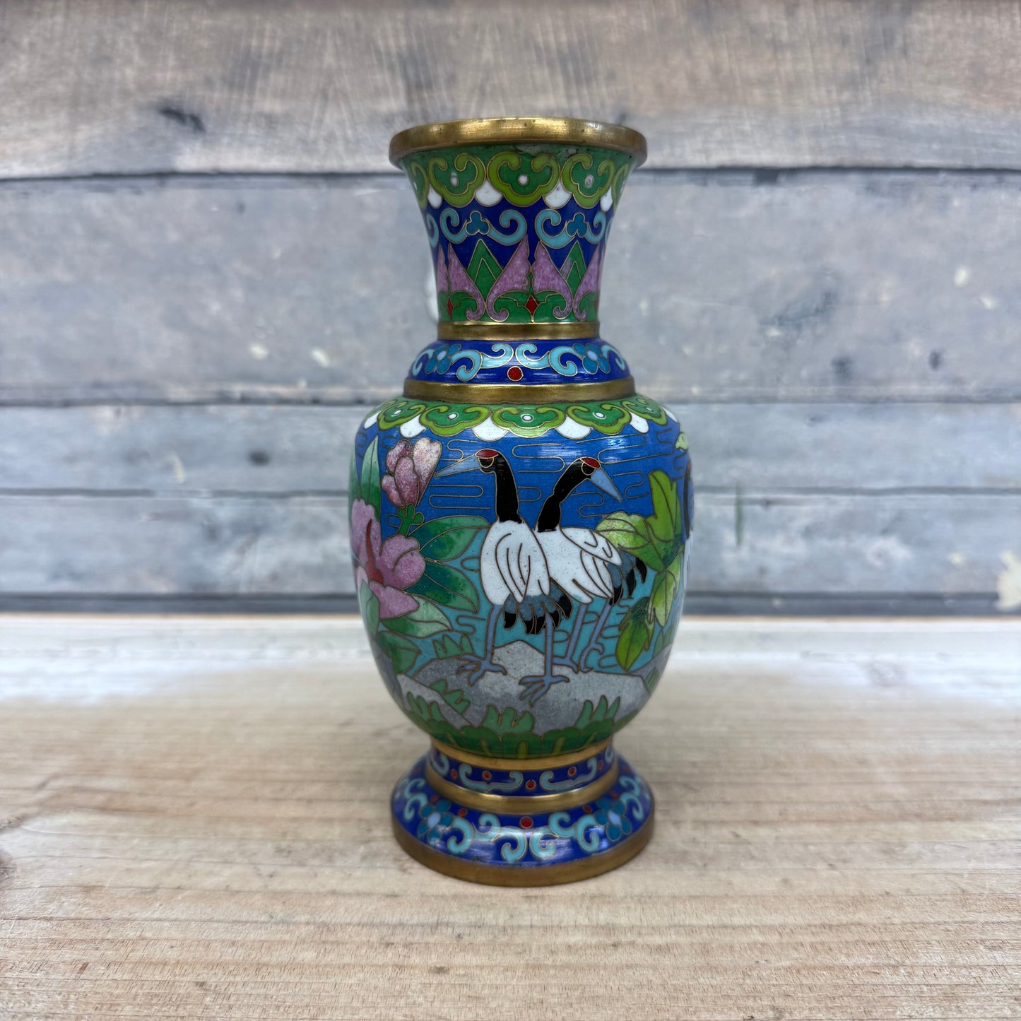 Chinese Lotus & Crane Cloisonné Vase