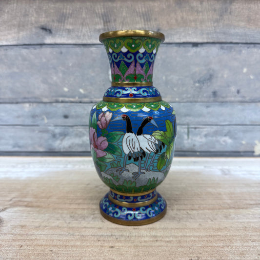 Chinese Lotus & Crane Cloisonné Vase