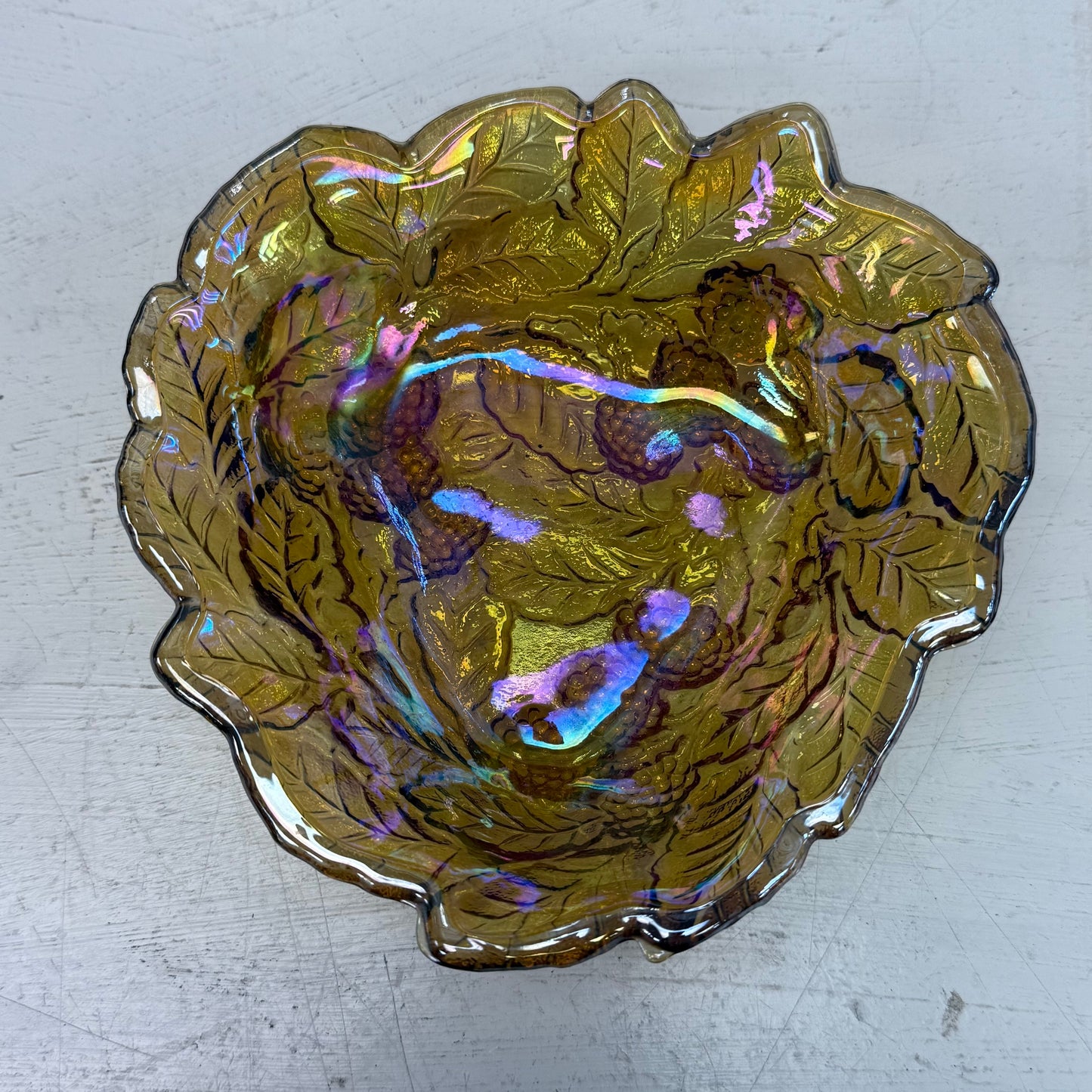 Indiana Marigold Carnival Glass Loganberry Bowl