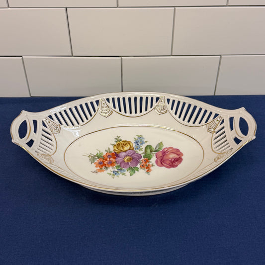 Reticulated Floral Serving Bowl German Porcelain