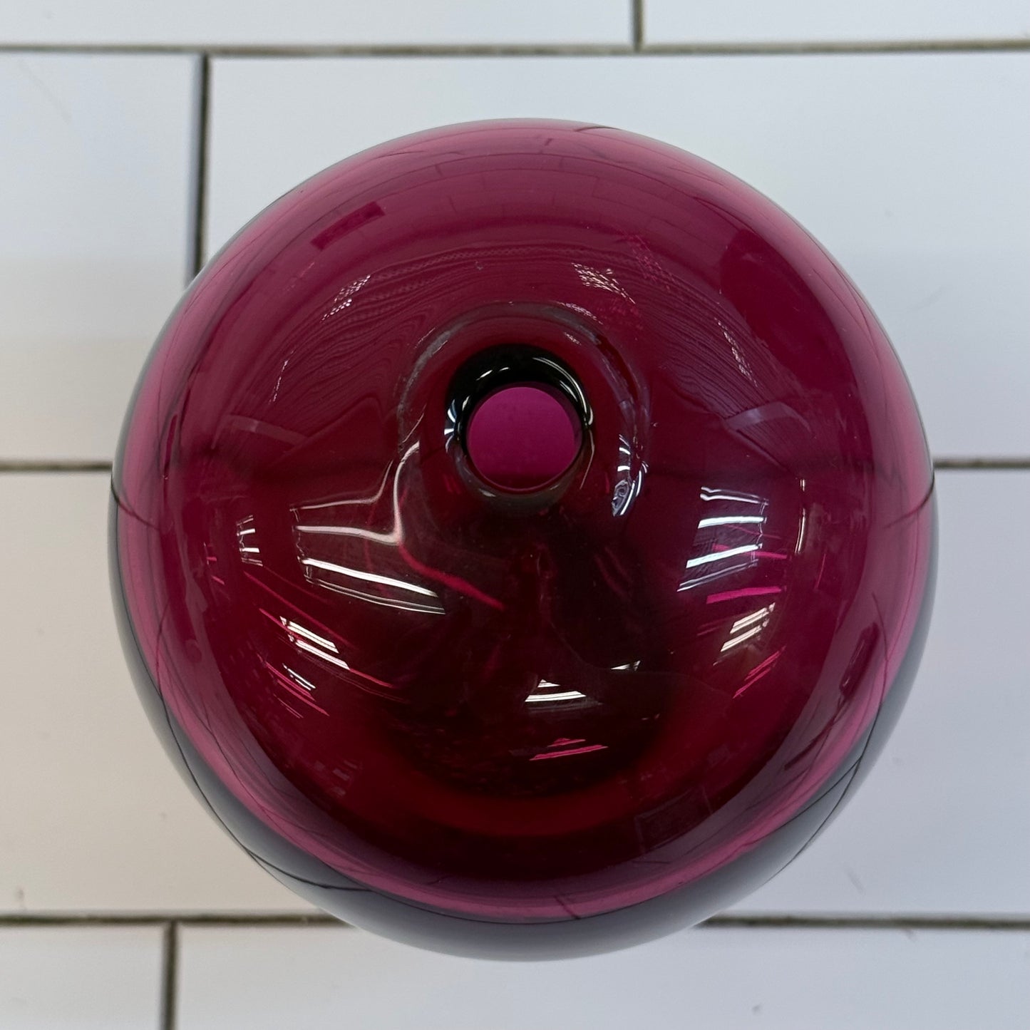 Hand Blown Cranberry Amethyst Art Glass Lidded Jar Vintage