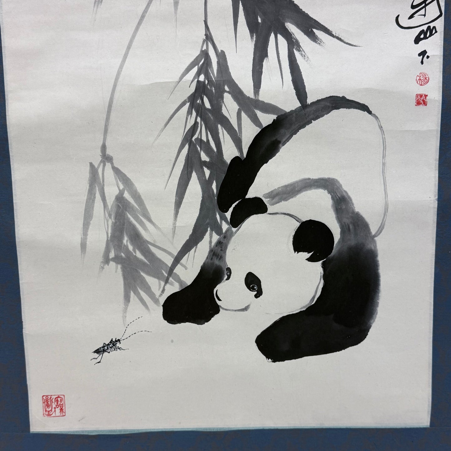 Vintage Chinese Ink Brush Panda Painting Scroll Signed