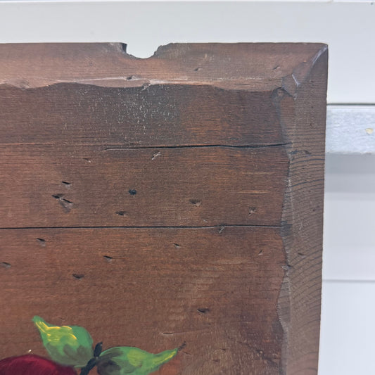 Carol Albert Hand Painted Fruit Still Life Wood Panel 1970s