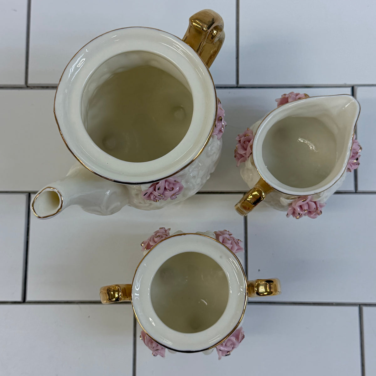 Cracker Barrel Pink Rose Porcelain Tea Set 1980s