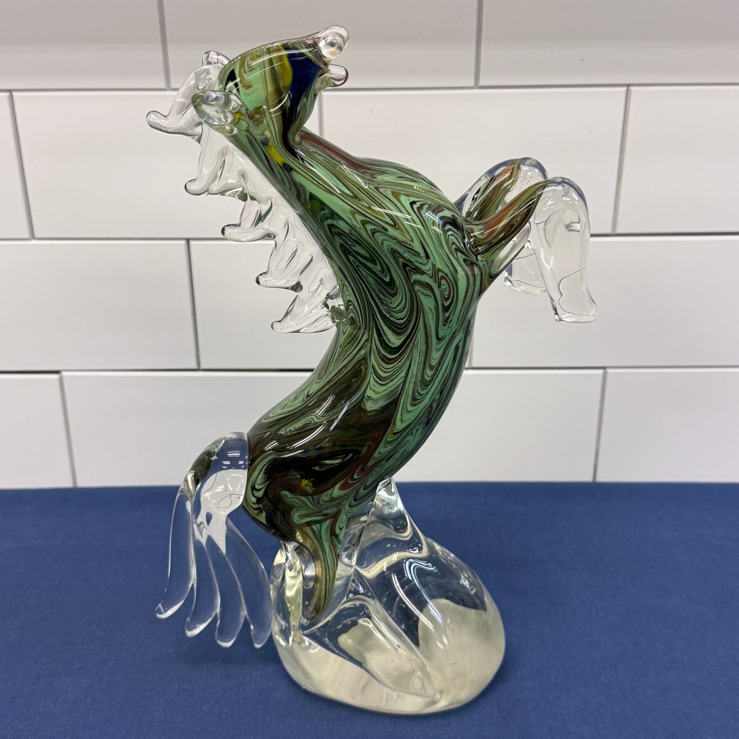 Dynasty Gallery Murano Style Rearing Horse Glass Sculpture 1990s