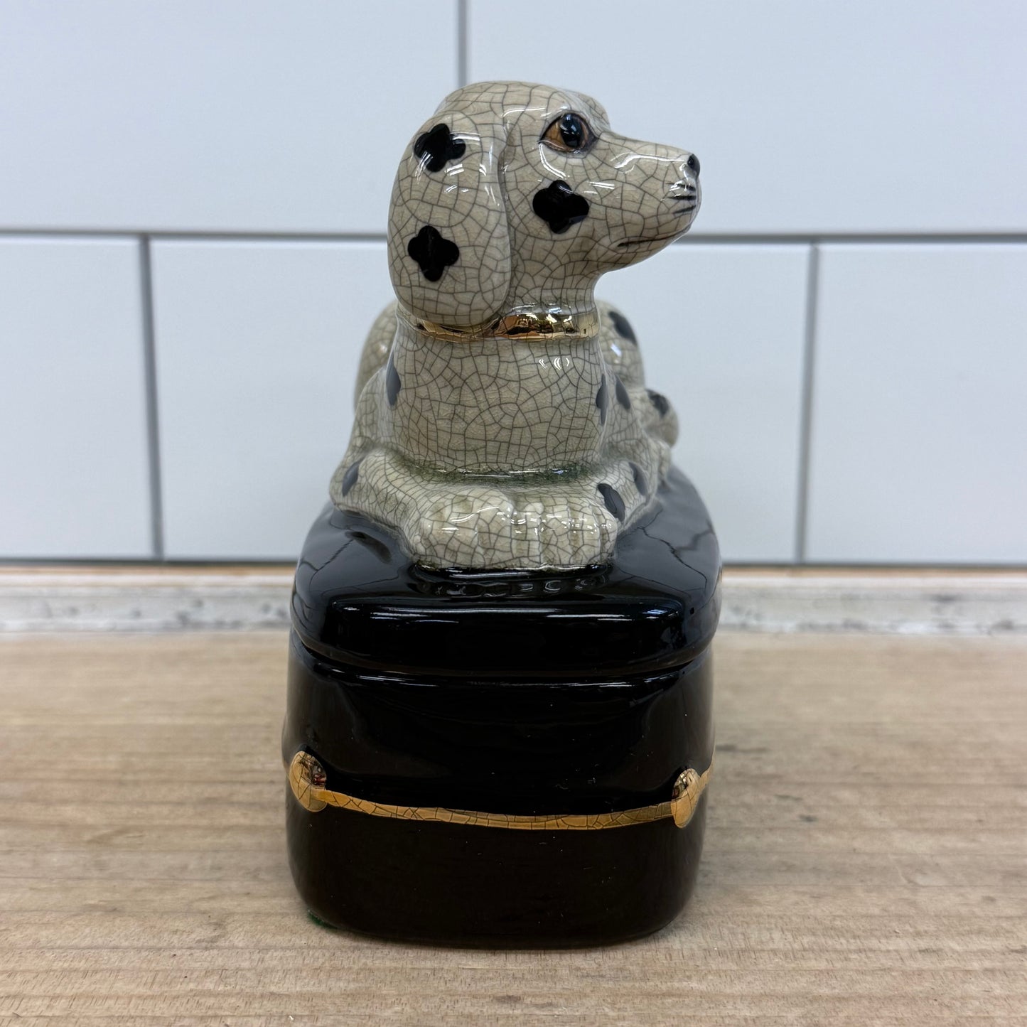 Takahashi Dalmatian Porcelain Trinket Box Japan 1980s Gilded