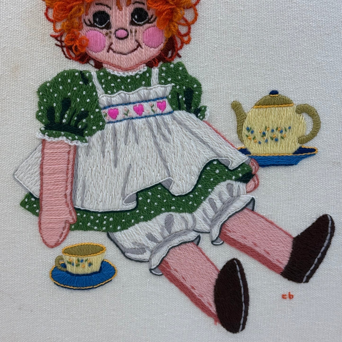 Raggedy Ann & Andy Framed Crewel Embroidery Art, Set of 2