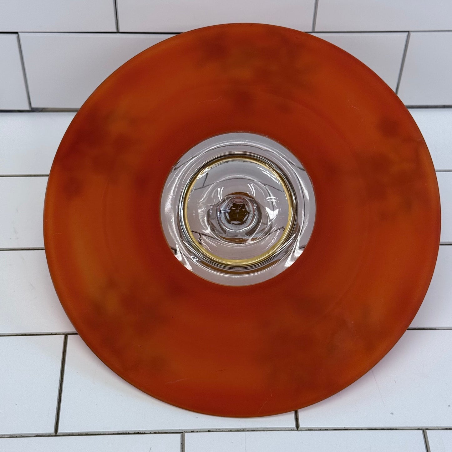 Art Deco Orange Floral Glass Serving Tray 1930s