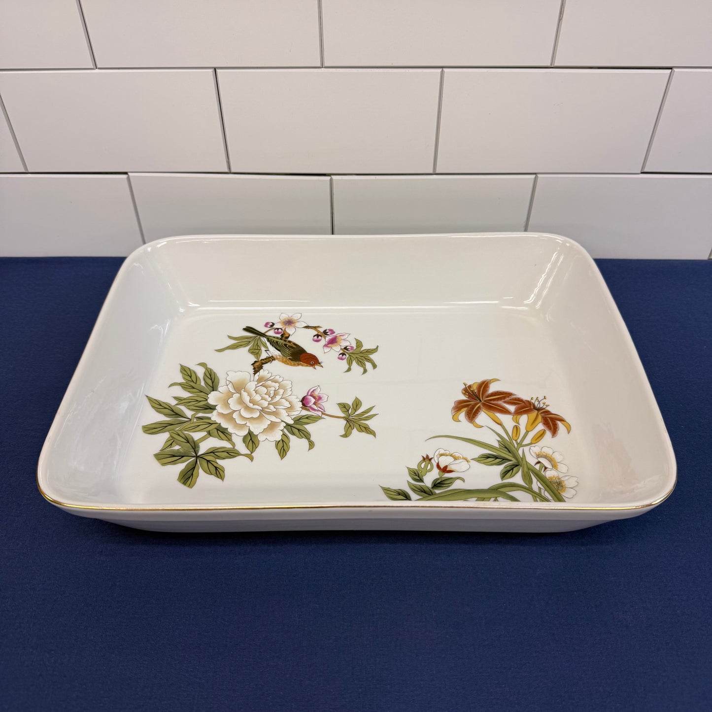 Shafford Chinese Garden Porcelain Baking Dish Japan 1970s