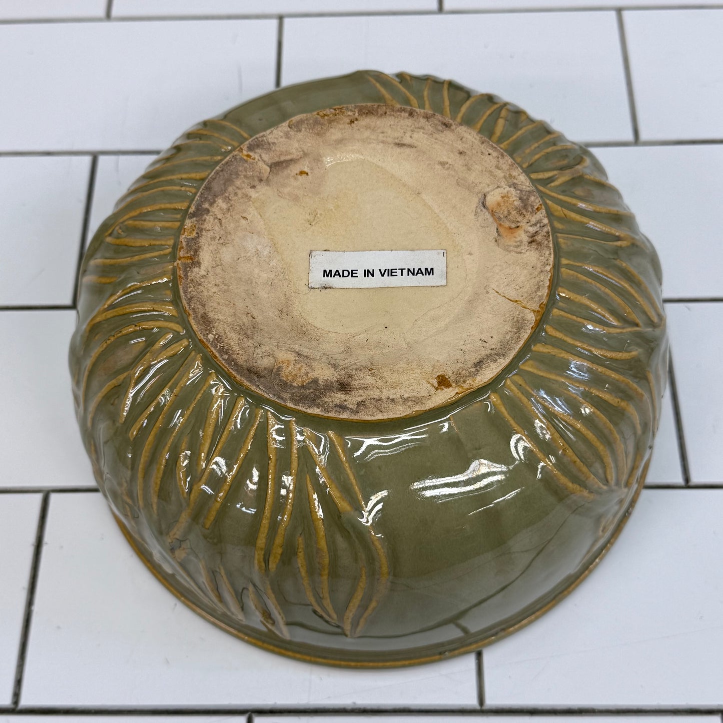 Embossed Tulip Floral Planter Sage Green Glazed Ceramic