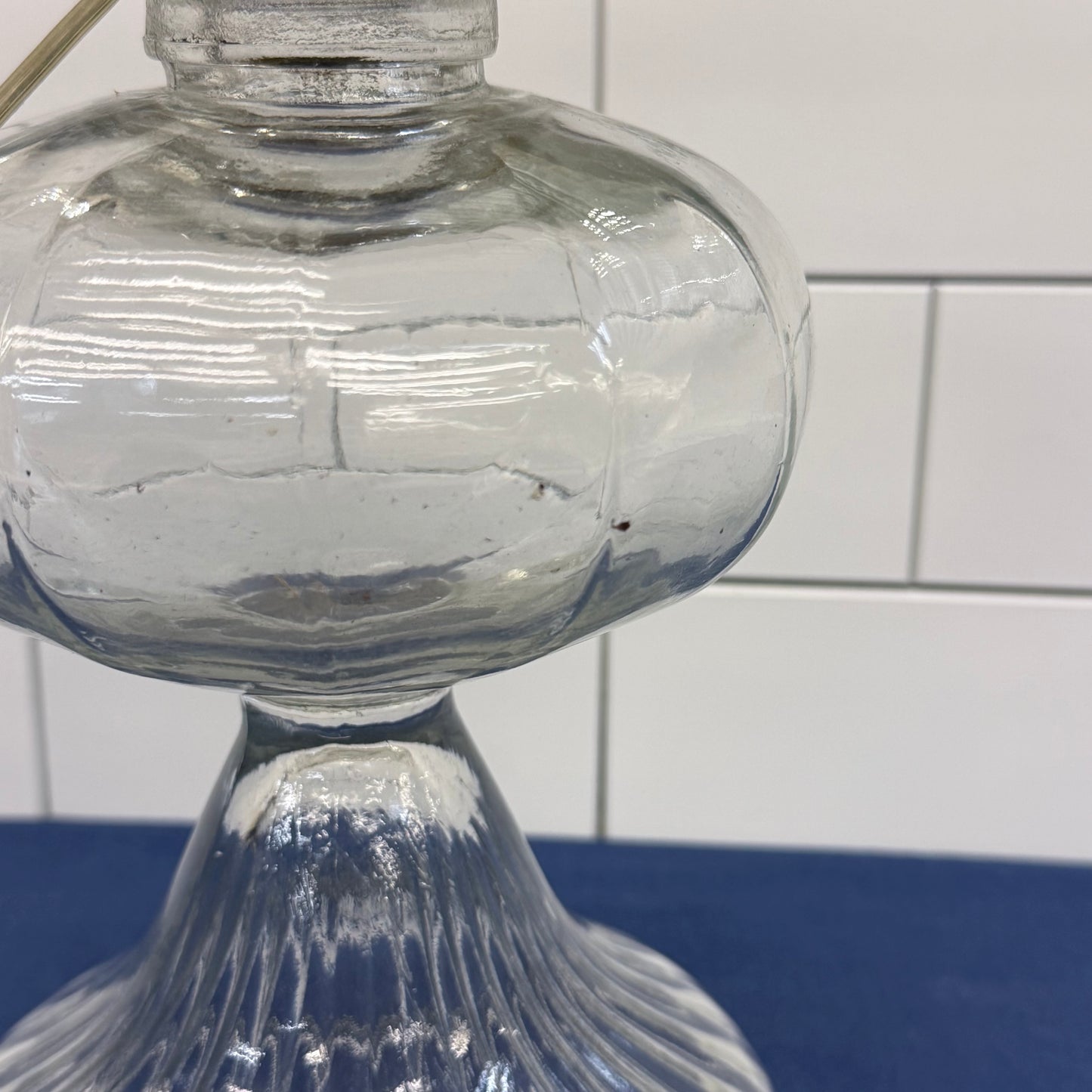 Electrified Glass Oil Hurricane Lamps with Chimneys Set of 2
