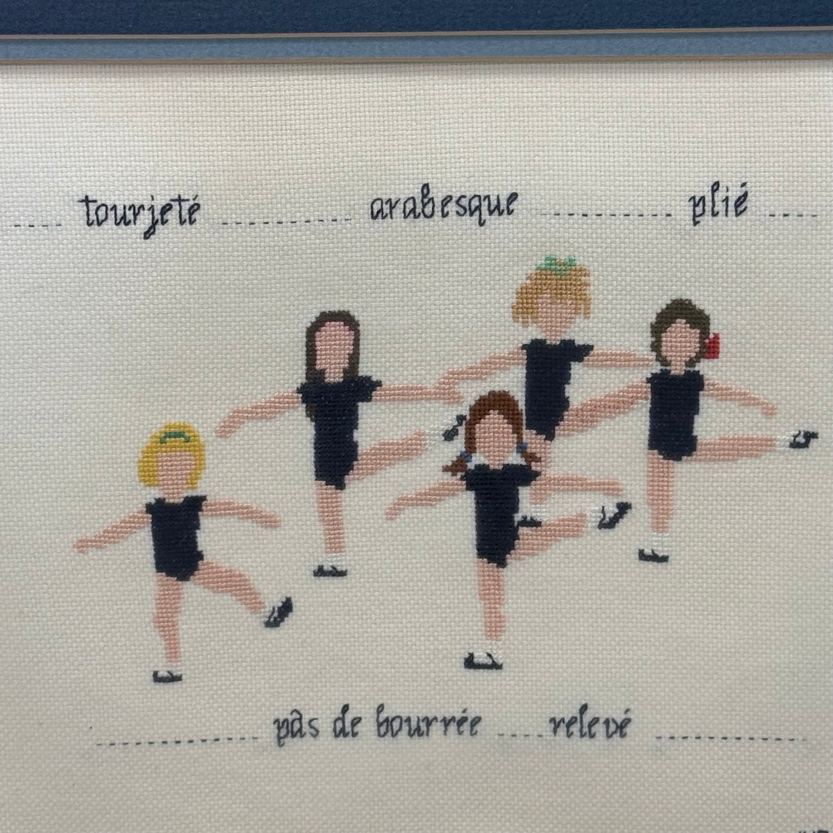 Ballet Dancers Cross Stitch Framed Needlework Vintage 1978