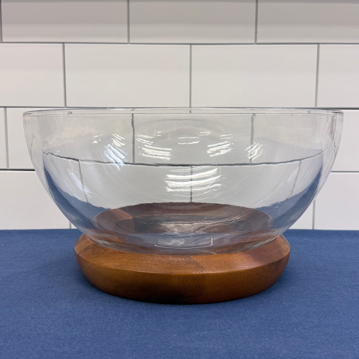 Nambé Cooper Salad Bowl Set Acacia Glass & Utensils