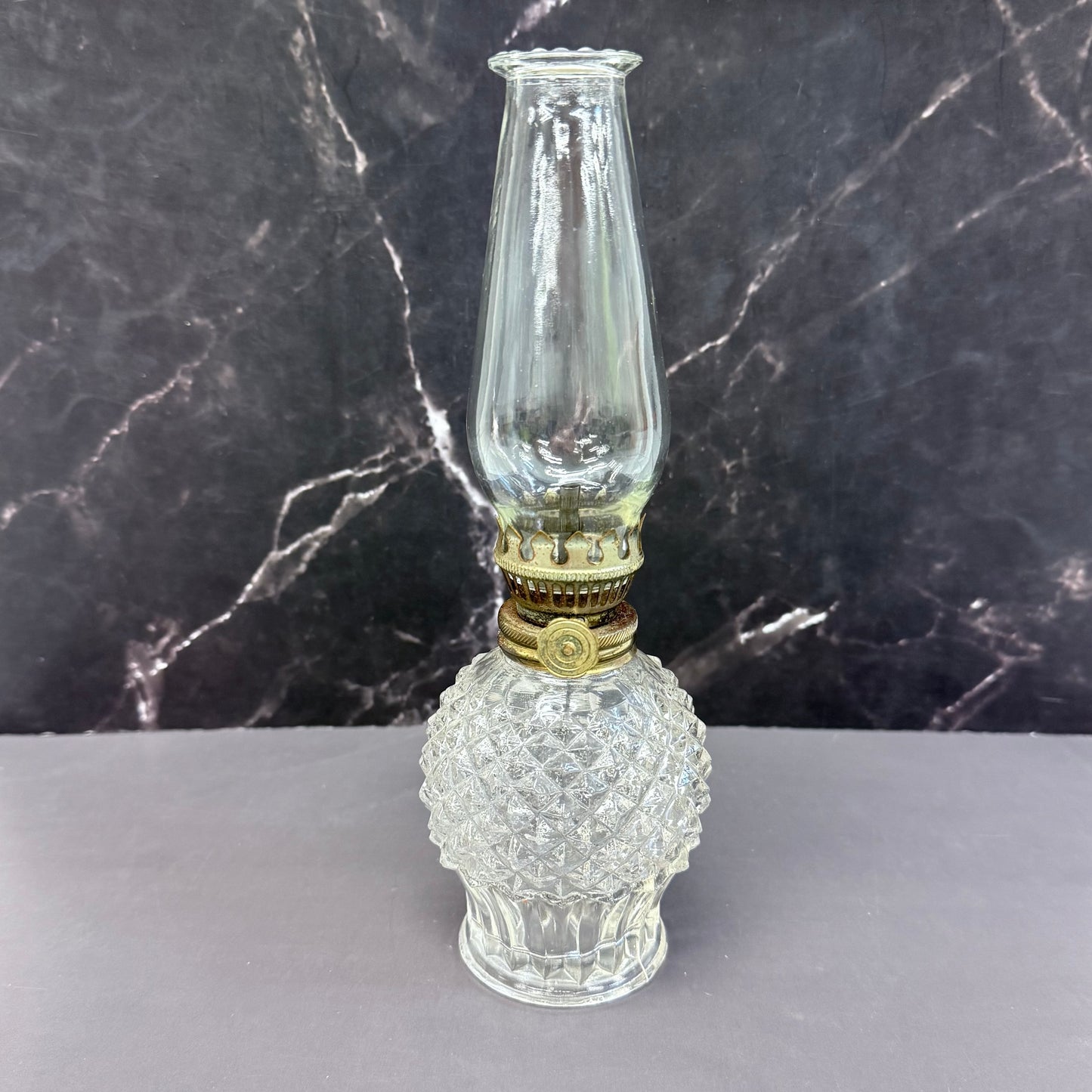 Petite Oil Lamp, Diamond Cut Glass
