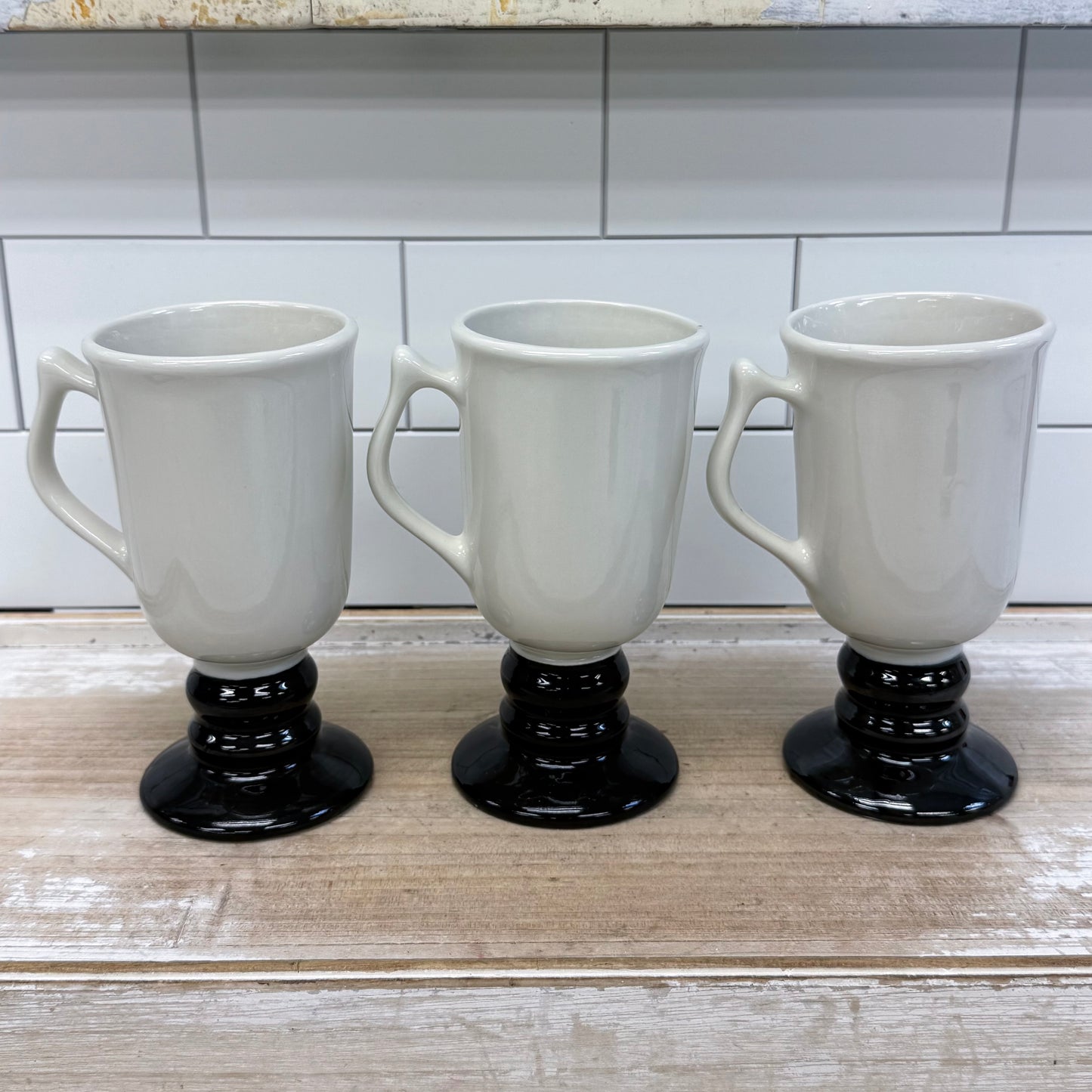 Hall Pottery Pedestal Irish Coffee Mugs, Set of 3