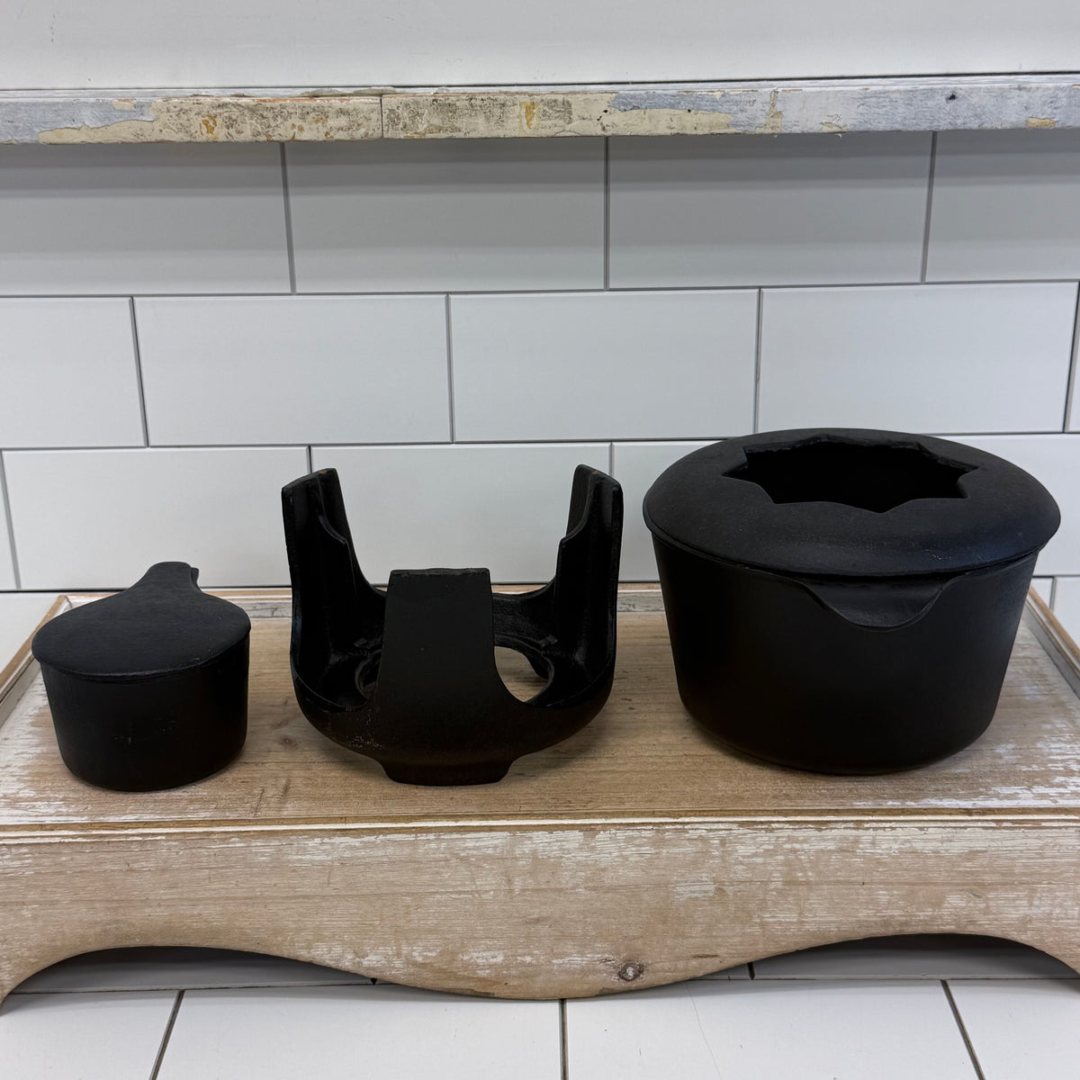 Vintage Dansk Cast Iron Fondue Set with Stand Burner & Forks