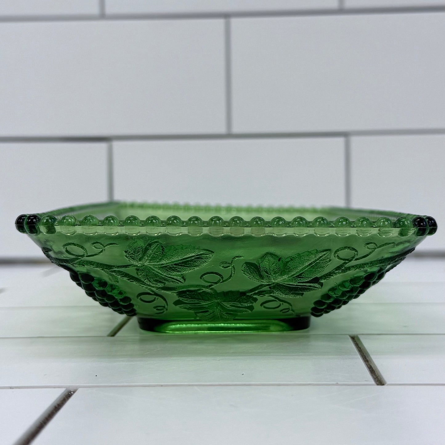 Indiana Glass Fruits Green Relish Dish Grape Vine