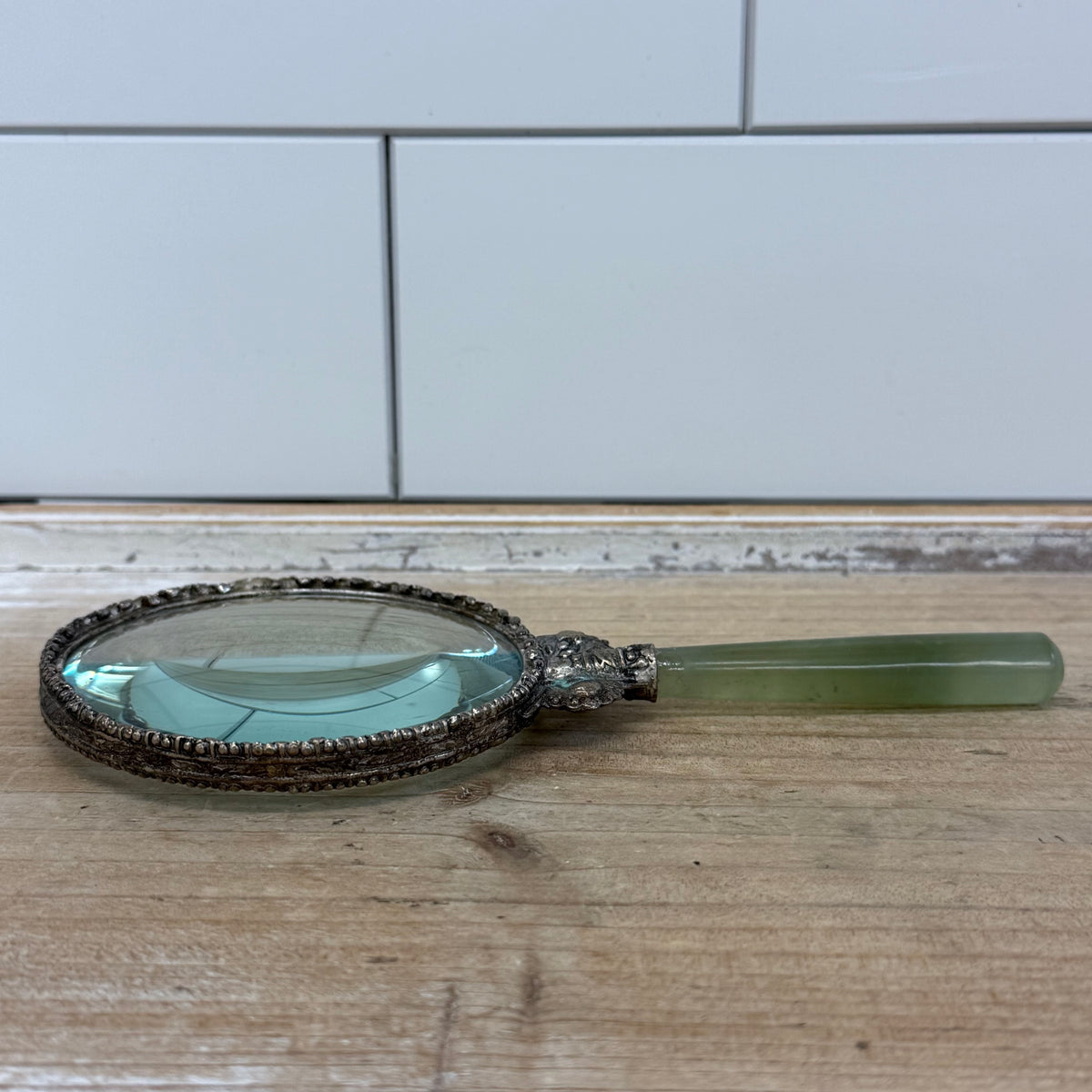 Jadeite Handle Ornate Metal Magnifying Glass