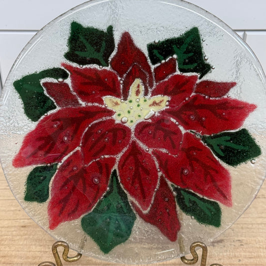Peggy Karr Poinsettia Fused Glass Christmas Plate