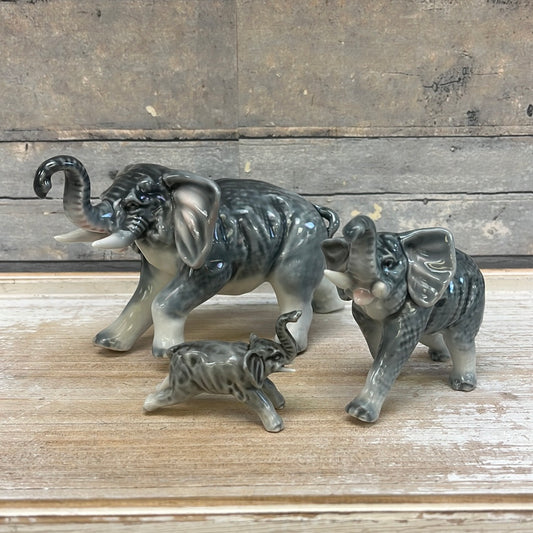 Adorable Ceramic Elephant Figurine Set, 3 Piece 1950s