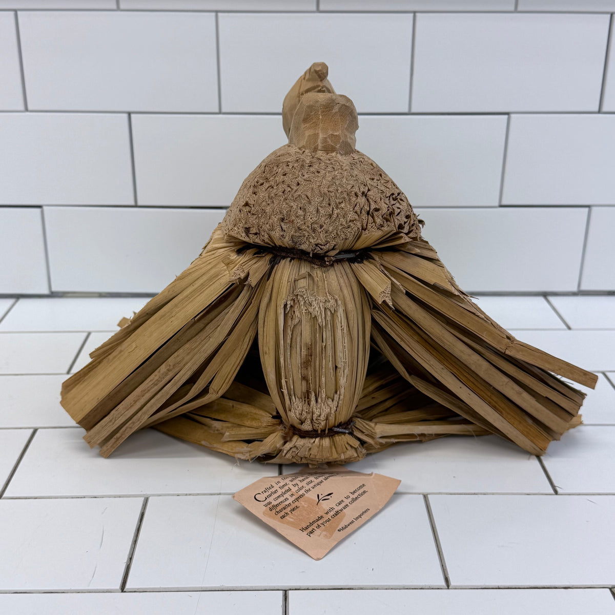 Midwest Importers Corn Husk Wood Turkey Figurine