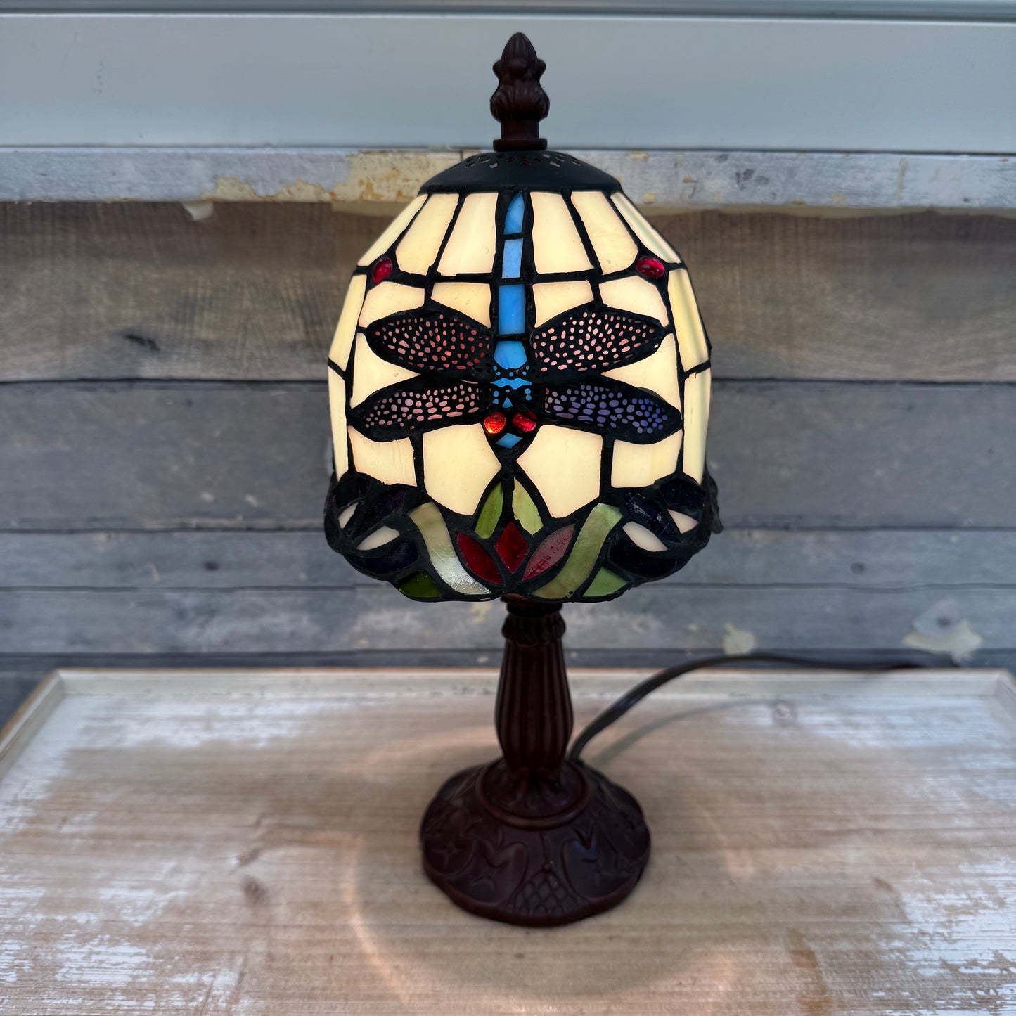 Dragonfly Tiffany Style Stained Glass Accent Lamp