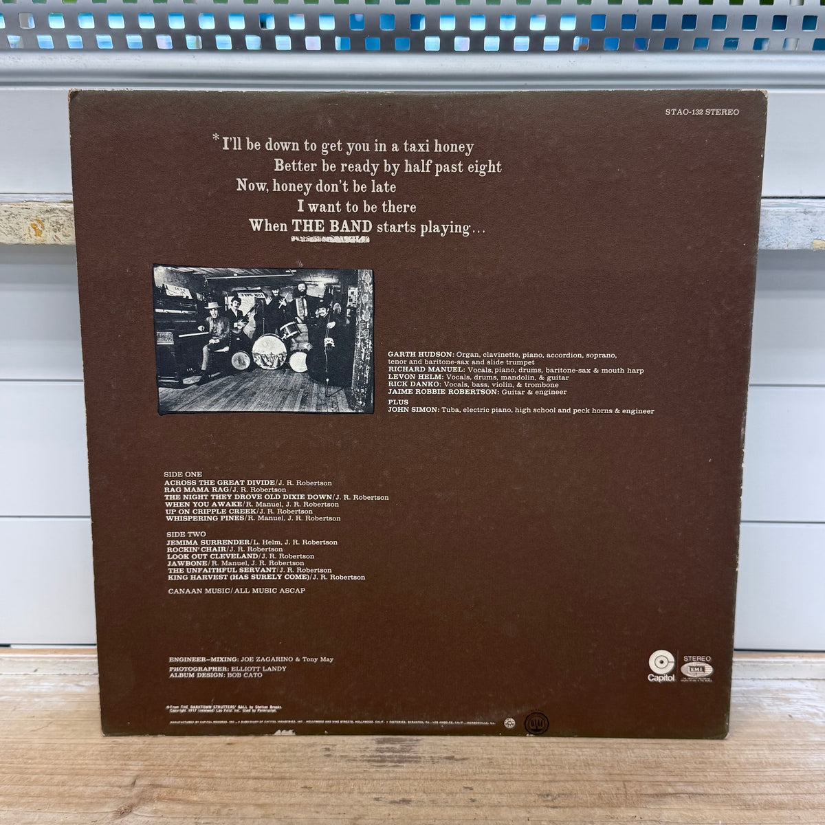 The Band The Band Vinyl LP 1969 Capitol STAO-132