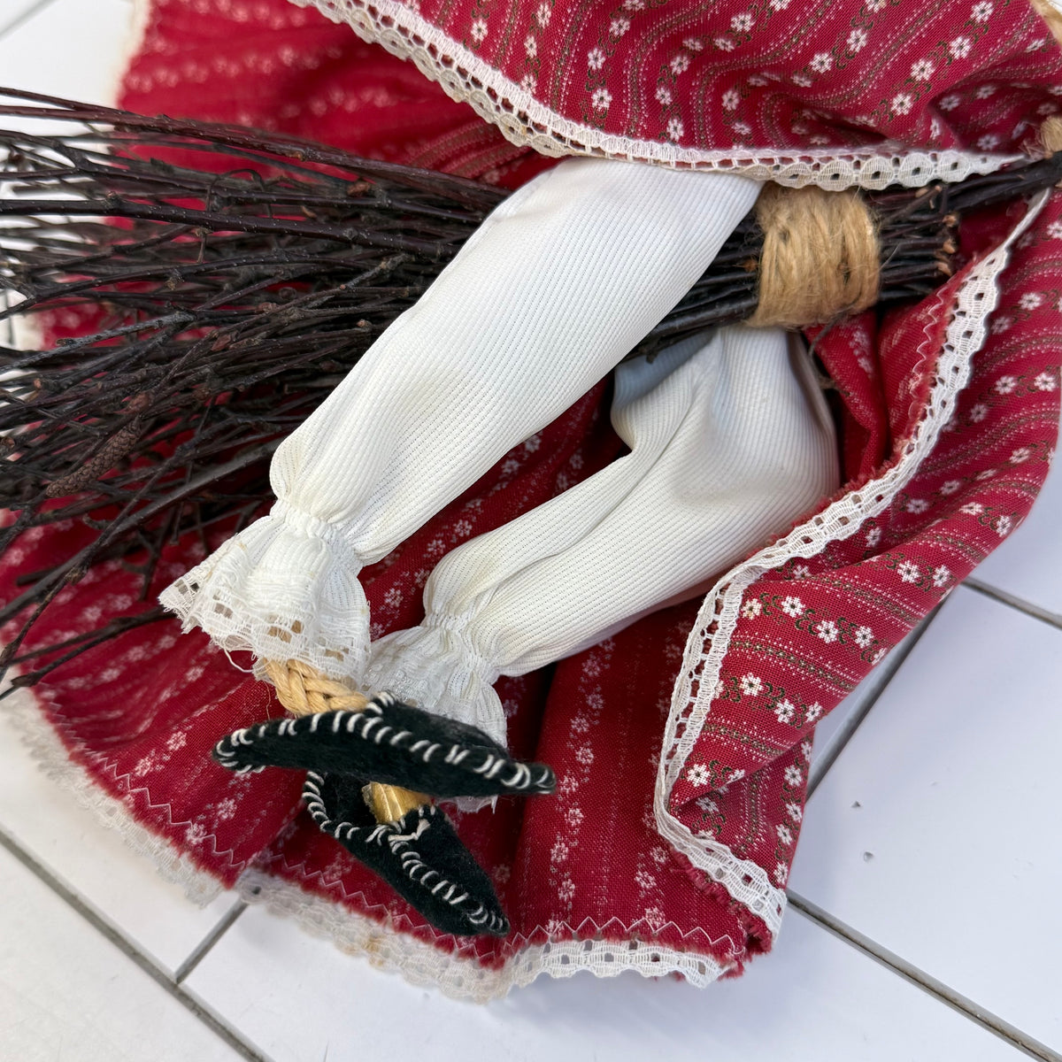 Flying Pig Witch on Broom Folk Art Halloween Decor