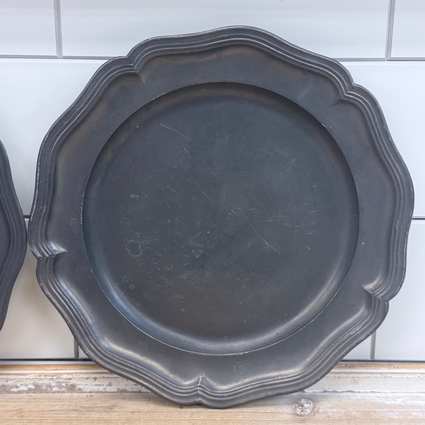 Colonial Revival Pewter Plates Set of 2 Tudor Rose Mark