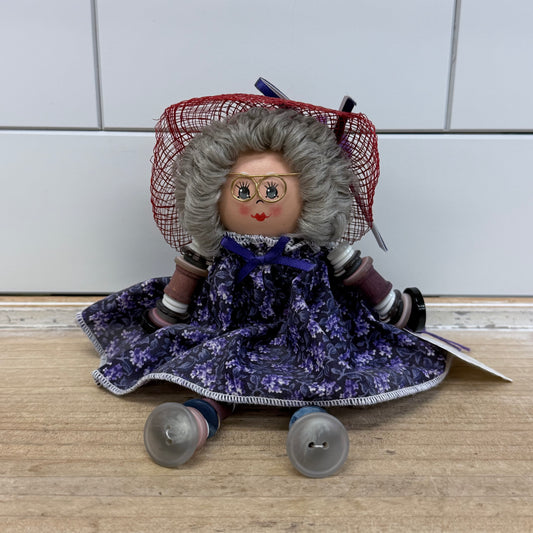 Red Hat Society Button Spool Doll Shelf Sitter
