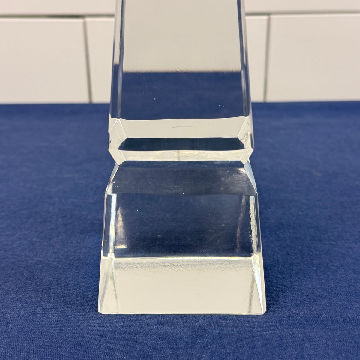 Glass Obelisk Sculpture Faceted Tower Paperweight Desk Decor