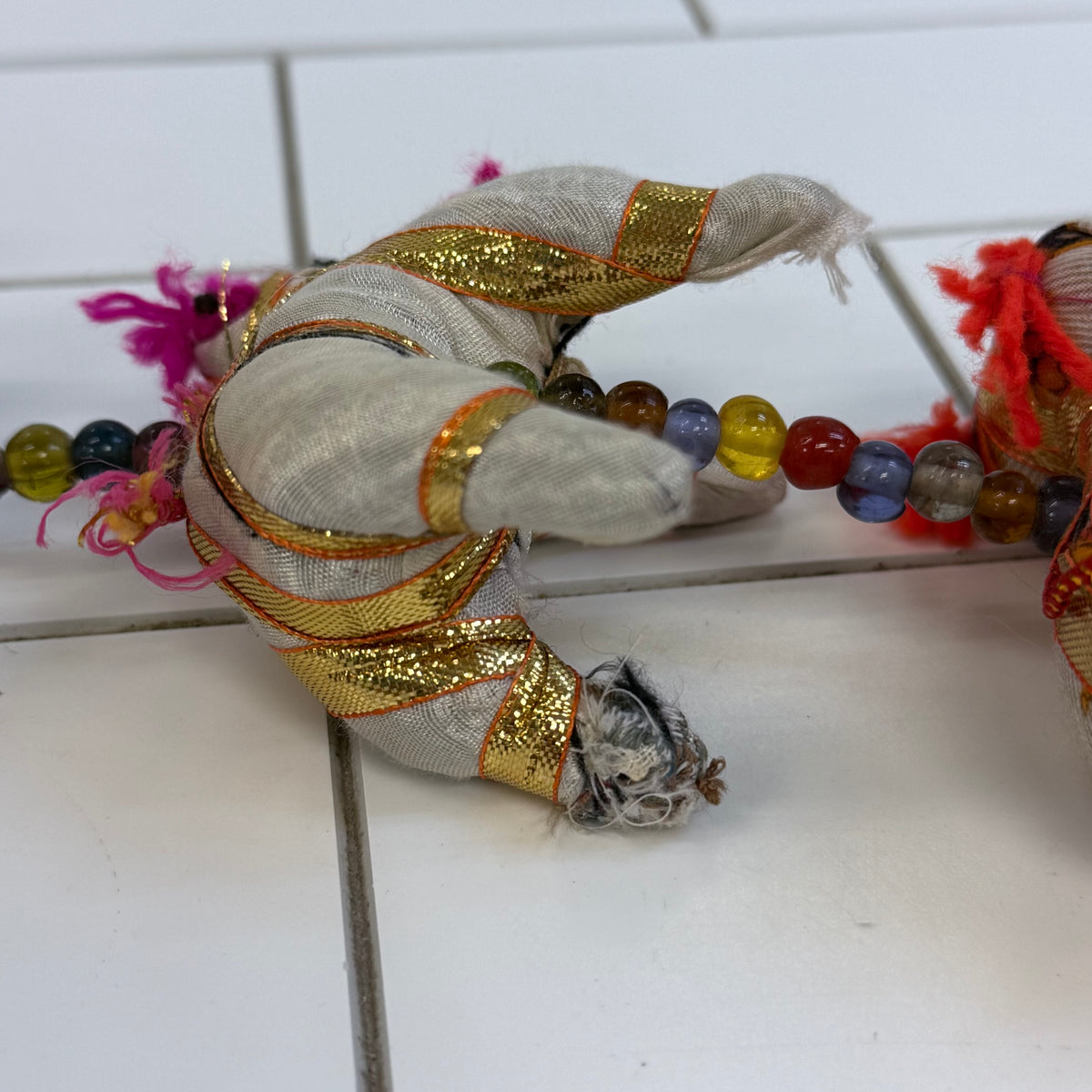 Elephant Door Hanging Fabric Glass Beads & Bell Decor