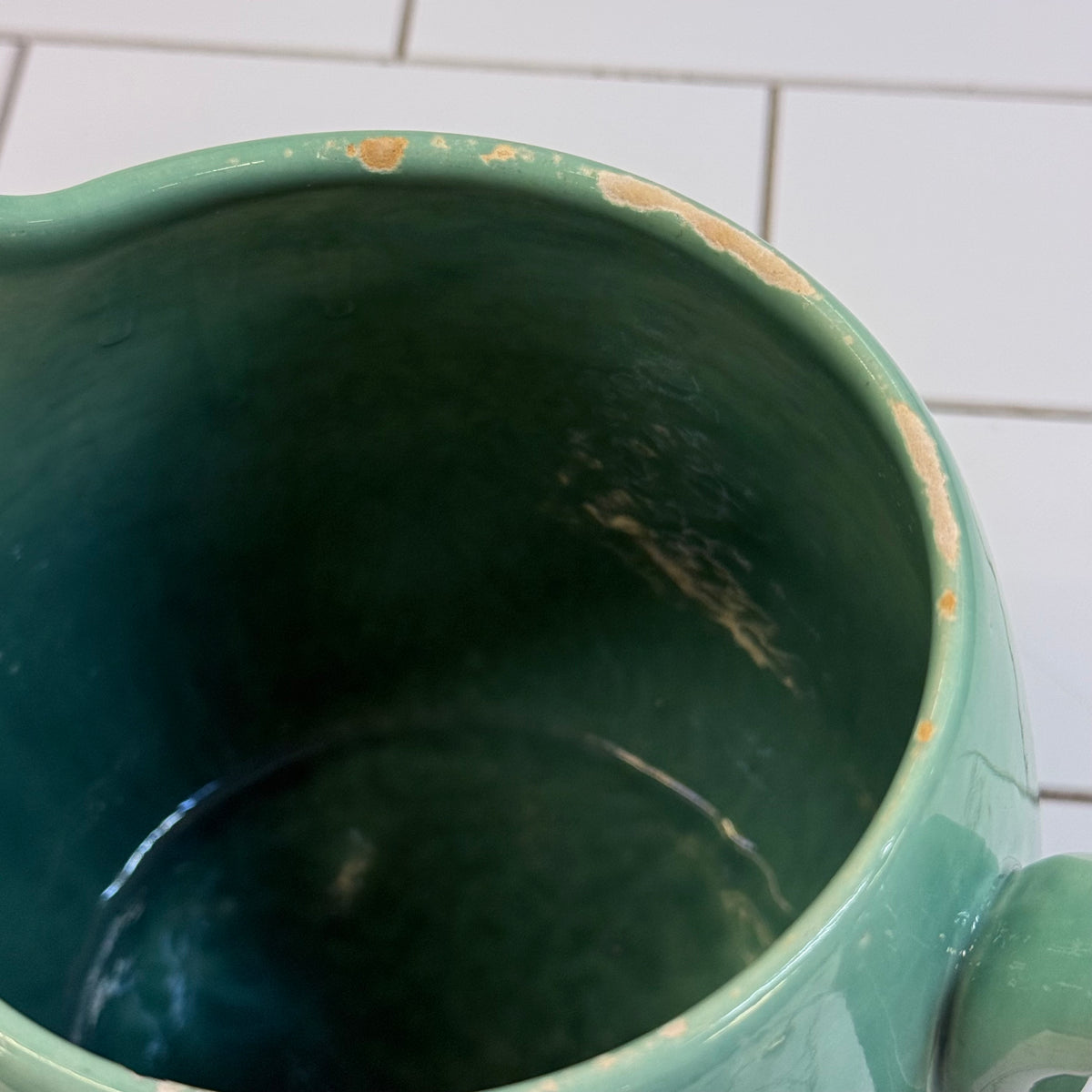 Russel Wright Style Seafoam Green Ceramic Covered Pitcher