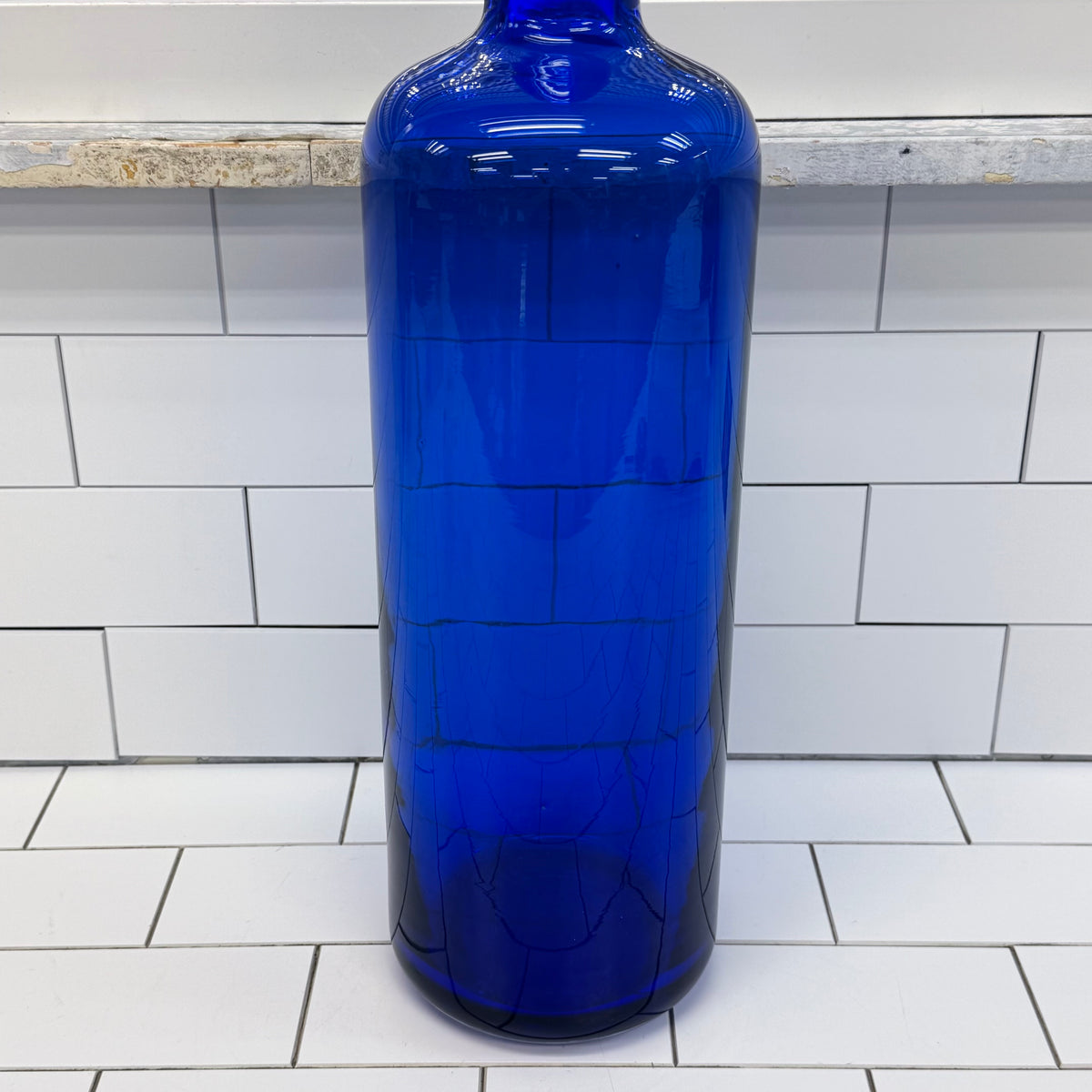 Blue Art Glass Centerpiece Bottle Vase